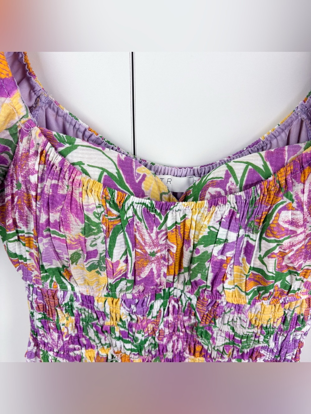 ASTR Florentina Maxi Dress Pink Floral Purple Green Yellow Small Smocked Puff - Picture 4 of 9